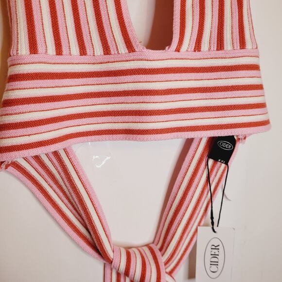 New Cider womens pink and red striped tie back halter top size XXL - Picture 7 of 9
